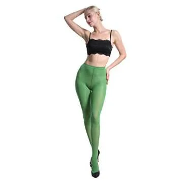 Zioccie 80 Denier Microfibre Tights for Women Soft Semi Opaque Solid Color High Waist Footed Pantyhose (Clover Green, One Size)