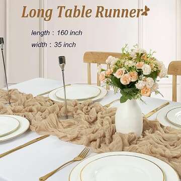 TuTive 13.3FT Long Sand Cheesecloth Table Runner Boho Table Runner Transparent Rustic Gauze Wedding ...