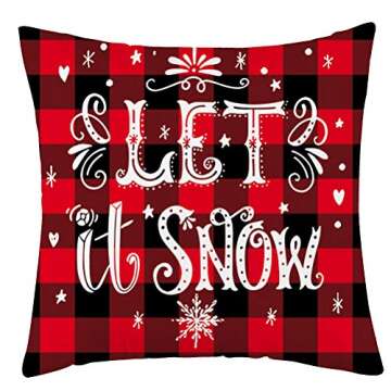 WFLOSUNVE Set of 4 Soft Flannel Christmas Throw Pillow Covers, Red Black Buffalo Check Plaid Snowflake Decorative Pillow Cases Cushion Covers for Couch and Sofa 18x18 Inch (christmas4)