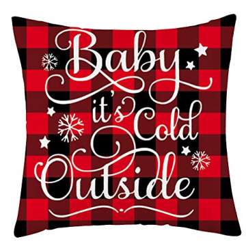 WFLOSUNVE Set of 4 Soft Flannel Christmas Throw Pillow Covers, Red Black Buffalo Check Plaid Snowflake Decorative Pillow Cases Cushion Covers for Couch and Sofa 18x18 Inch (christmas4)