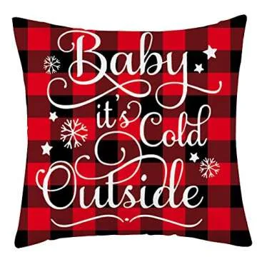 WFLOSUNVE Set of 4 Soft Flannel Christmas Throw Pillow Covers, Red Black Buffalo Check Plaid Snowflake Decorative Pillow Cases Cushion Covers for Couch and Sofa 18x18 Inch (christmas4)