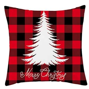 WFLOSUNVE Set of 4 Soft Flannel Christmas Throw Pillow Covers, Red Black Buffalo Check Plaid Snowflake Decorative Pillow Cases Cushion Covers for Couch and Sofa 18x18 Inch (christmas4)