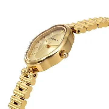 BERNY Women's Elegant Gold Wristwatch Inspired by Vintage Copper Mirrors