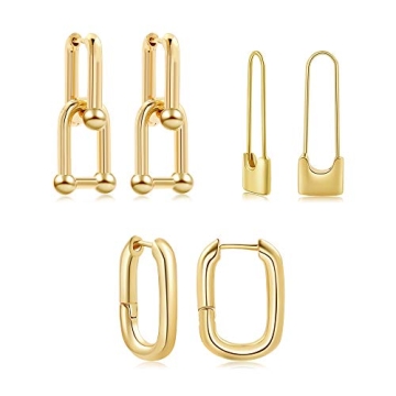 Elegant 14k Gold Plated Chunky Circle Earrings Set