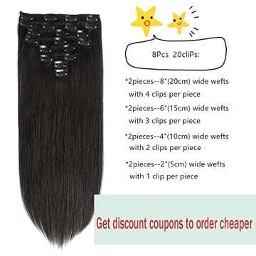 Clip in Human Hair Extensions Double Weft 100% Brazilian Straight Hair 8pcs 20Clips/Lot 120g 24'' clip in human hair Jet black