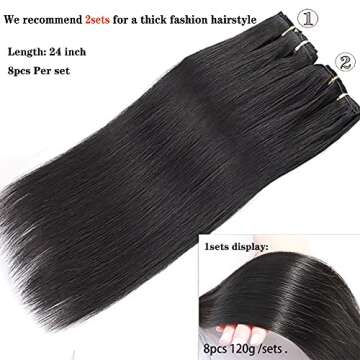 Clip in Human Hair Extensions Double Weft 100% Brazilian Straight Hair 8pcs 20Clips/Lot 120g 24'' clip in human hair Jet black