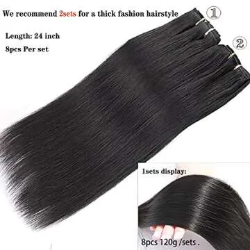 Clip in Human Hair Extensions Double Weft 100% Brazilian Straight Hair 8pcs 20Clips/Lot 120g 24'' clip in human hair Jet black