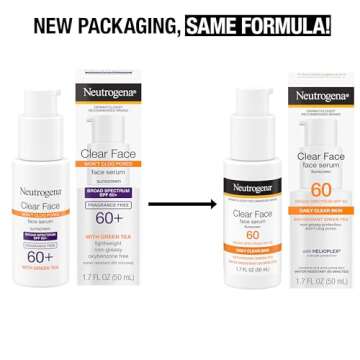 Neutrogena Clear Face Serum Sunscreen with Green Tea, Broad Spectrum SPF 60, Non-Comedogenic Face Su...