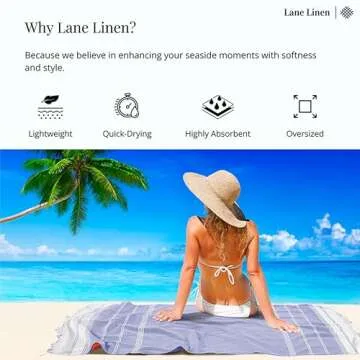 LANE LINEN Turkish Beach Towels, 2 Pack Extra Large Beach Towel, Pre-Washed for Soft Feel, Oversized Sand Free Quick-Dry Pool Towel, Beach Towels for Adults, 39"x71" - Forever Blue