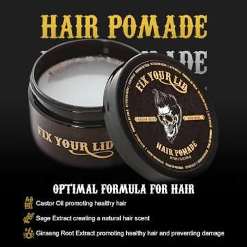 Fix Your Lid Hair Pomade for Men - Water Based Pomade with Medium Hold and High Shine - Match all Mens Hair Types & Styles - Easy To Wash Out - 3.75 Oz