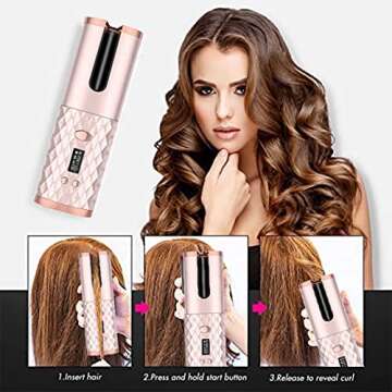 Portable Automatic Hair Curler | Wireless Ceramic Curling Iron | Cordless Self Curling Wand ● Adjustable Temperature ● Anti-Tangle ● Fast USB Recharge ● Travel Friendly