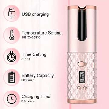 Portable Automatic Hair Curler | Wireless Ceramic Curling Iron | Cordless Self Curling Wand ● Adjustable Temperature ● Anti-Tangle ● Fast USB Recharge ● Travel Friendly