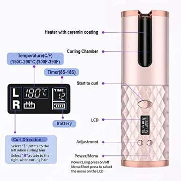 Portable Automatic Hair Curler | Wireless Ceramic Curling Iron | Cordless Self Curling Wand ● Adjustable Temperature ● Anti-Tangle ● Fast USB Recharge ● Travel Friendly