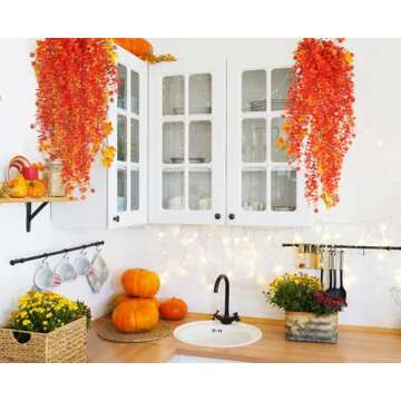Artificial Hanging Plants Fall Faux Eucalyptus Leaf Fall Faux Hanging Plants Fall Hanging Vines Artificial Fall Flowers Faux Autumn Plants for Thanksgiving Indoor Outdoor House Wedding Party(Gold)