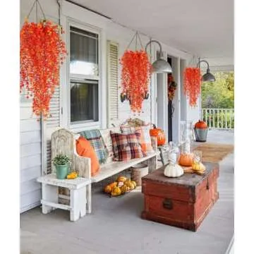 Artificial Hanging Plants Fall Faux Eucalyptus Leaf Fall Faux Hanging Plants Fall Hanging Vines Artificial Fall Flowers Faux Autumn Plants for Thanksgiving Indoor Outdoor House Wedding Party(Gold)