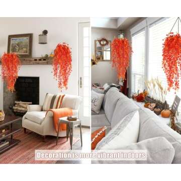 Artificial Hanging Plants Fall Faux Eucalyptus Leaf Fall Faux Hanging Plants Fall Hanging Vines Artificial Fall Flowers Faux Autumn Plants for Thanksgiving Indoor Outdoor House Wedding Party(Gold)