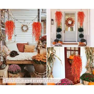 Artificial Hanging Plants Fall Faux Eucalyptus Leaf Fall Faux Hanging Plants Fall Hanging Vines Artificial Fall Flowers Faux Autumn Plants for Thanksgiving Indoor Outdoor House Wedding Party(Gold)