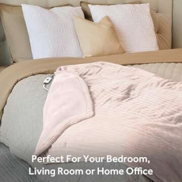 Sunbeam Royal Posh Ribbed Champagne Heated Personal Throw / Blanket, Cozy-Warm, Adjustable Heat Settings