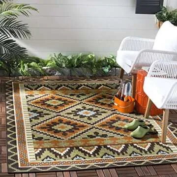 SAFAVIEH Veranda Collection Area Rug - 5'3" x 7'7", Green & Terracotta, Boho Design, Non-Shedding & ...