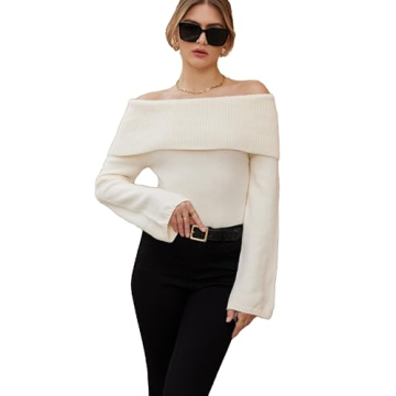 Chic Off Shoulder Fold Over Sweater for Women