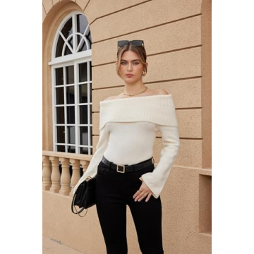 Chic Off Shoulder Fold Over Sweater for Women