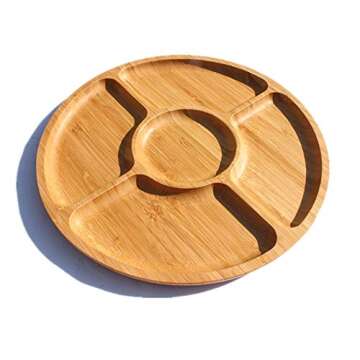 Renawe 10 & 8 inch Bamboo Wooden Appetizer Plate Serving Platter Dessert Tray Chip and Dip Dish Sandwich Section Plates Compartment Cheese Platter