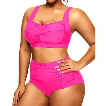 Daci Women's Plus Size Bikini Sets - High Waisted Two-Piece Swimsuits with Tummy Control Hot Pink 18W