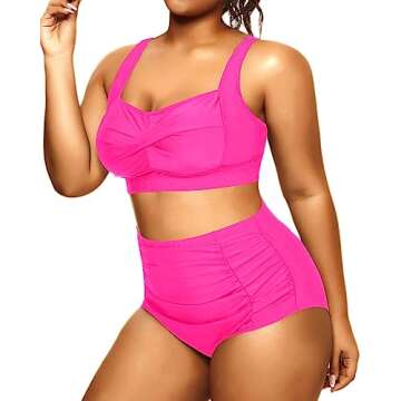 Daci Women's Plus Size Bikini Sets - High Waisted Two-Piece Swimsuits with Tummy Control Hot Pink 18W