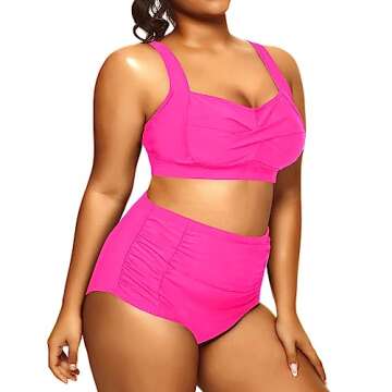 Daci Women's Plus Size Bikini Sets - High Waisted Two-Piece Swimsuits with Tummy Control Hot Pink 18W