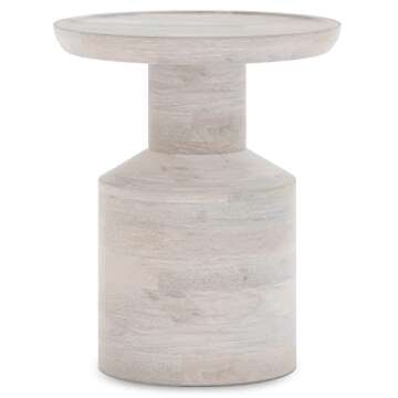 SIMPLIHOME Haynes SOLID MANGO WOOD 16 Inch Wide Round Boho Wooden Accent Table in White Wash, Fully Assembled, For the Living Room and Bedroom
