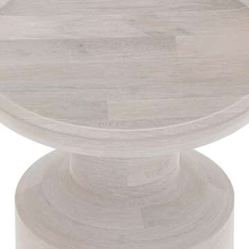SIMPLIHOME Haynes SOLID MANGO WOOD 16 Inch Wide Round Boho Wooden Accent Table in White Wash, Fully Assembled, For the Living Room and Bedroom