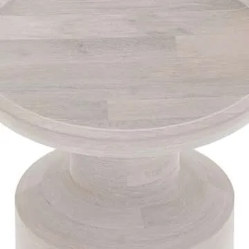 SIMPLIHOME Haynes SOLID MANGO WOOD 16 Inch Wide Round Boho Wooden Accent Table in White Wash, Fully Assembled, For the Living Room and Bedroom