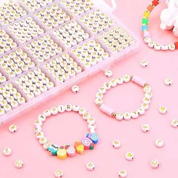 XIMISHOP 1400pcs Round Letter Beads for Jewelry Making, 28 Style Gold A-Z Alphabet Acrylic Beads Kits Heart Beads for Bracelets Making (4 * 7mm)