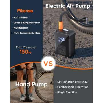 Fitense Bike Pump with Digital Pressure Gauge, Portable Electric Bicycle Pump Car Tire Inflator, Max 150 PSI, Auto Shut-Off Air Pump with Presta and Schrader Valves for Bicycles Motorcycles and Cars