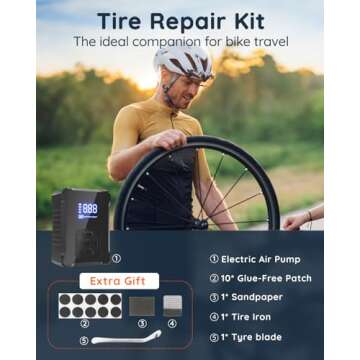 Fitense Bike Pump with Digital Pressure Gauge, Portable Electric Bicycle Pump Car Tire Inflator, Max 150 PSI, Auto Shut-Off Air Pump with Presta and Schrader Valves for Bicycles Motorcycles and Cars