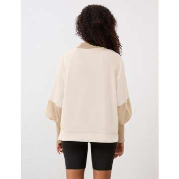 MISSACTIVER Women's Mock Neck Oversized Sweatshirts Casual Color Block Long Sleeve Contrast Shoulders Pullover Jumper Tops Khaki