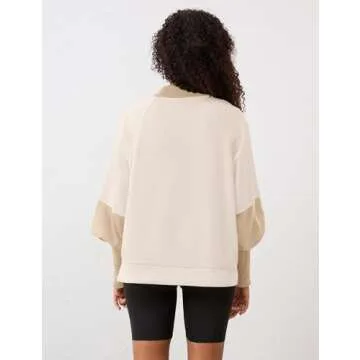 MISSACTIVER Women's Mock Neck Oversized Sweatshirts Casual Color Block Long Sleeve Contrast Shoulders Pullover Jumper Tops Khaki