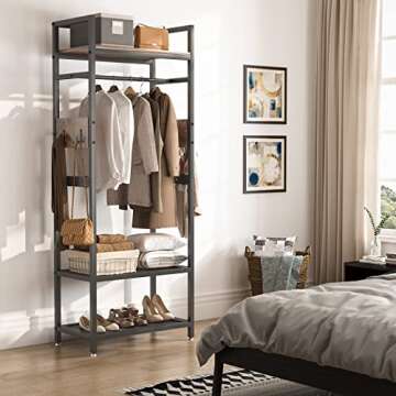 Tribesigns Small Heavy Duty Clothes Rack with Shelf and Hanging Rod, Freestanding Closet Organizer, Industrial Hall Tree Garments Rack for Small Space,Bedroom,27'' W X69'' H, Max Load 300LBS