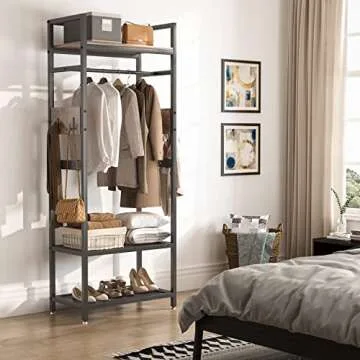 Tribesigns Small Heavy Duty Clothes Rack with Shelf and Hanging Rod, Freestanding Closet Organizer, Industrial Hall Tree Garments Rack for Small Space,Bedroom,27'' W X69'' H, Max Load 300LBS