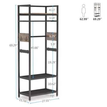 Tribesigns Small Heavy Duty Clothes Rack with Shelf and Hanging Rod, Freestanding Closet Organizer, Industrial Hall Tree Garments Rack for Small Space,Bedroom,27'' W X69'' H, Max Load 300LBS