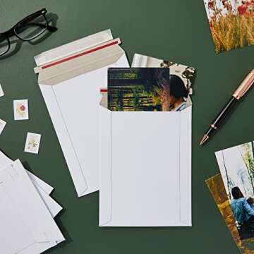 Juvale 100 Pack 6x8 Rigid Mailers - 550 GSM Thick Self Adhesive Stay Flat Cardboard Envelopes for Shipping Photos, Documents, Collectible Trading Cards (White)