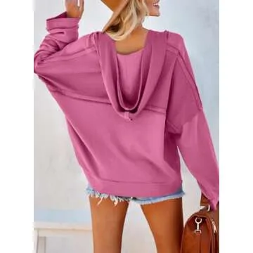 Dokotoo Fall Sweatshirts for Women 2024 Cute Long Sleeve Pink Tops for Women Fashion Winter V Neck Clothes Hoodies Small
