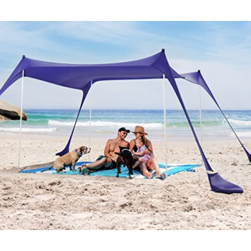 SUN NINJA Pop Up Beach Tent Sun Shelter UPF50+ with Sand Shovel, Ground Pegs and Stability Poles, Ou...
