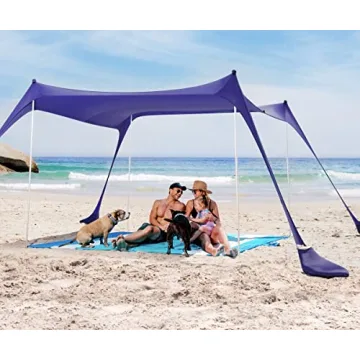 SUN NINJA Pop Up Beach Tent Sun Shelter UPF50+ with Sand Shovel, Ground Pegs and Stability Poles
