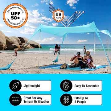 SUN NINJA Beach Tent UPF50+, Portable Shade for All Ages