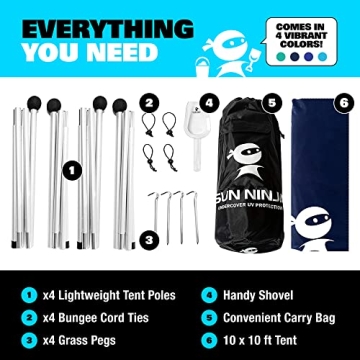 SUN NINJA Beach Tent UPF50+, Portable Shade for All Ages