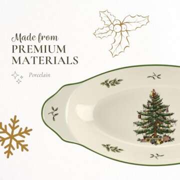 Spode Christmas Tree 12.25" Round Handled Serving Platter - Porcelain Serving Plate for Holiday Snacks, Appetizers, Buffet Displays - Dishwasher Safe - Christmas Décor & Holiday Gift