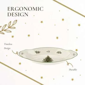 Spode Christmas Tree 12.25" Round Handled Serving Platter - Porcelain Serving Plate for Holiday Snacks, Appetizers, Buffet Displays - Dishwasher Safe - Christmas Décor & Holiday Gift