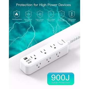 9 AC Outlets Power Strip with USB Ports for Charging