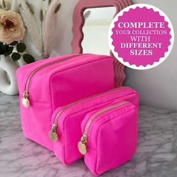 3 Piece Makeup Bag Set Mini, Small & Large Cosmetic Bags for Women & Girls Cute Makeup Bag Set, Travel Toiletry Bag Women, Make-up Bag Set Cosmetic Bag Set Travel Makeup Bag Pouch Set (Hot Pink)